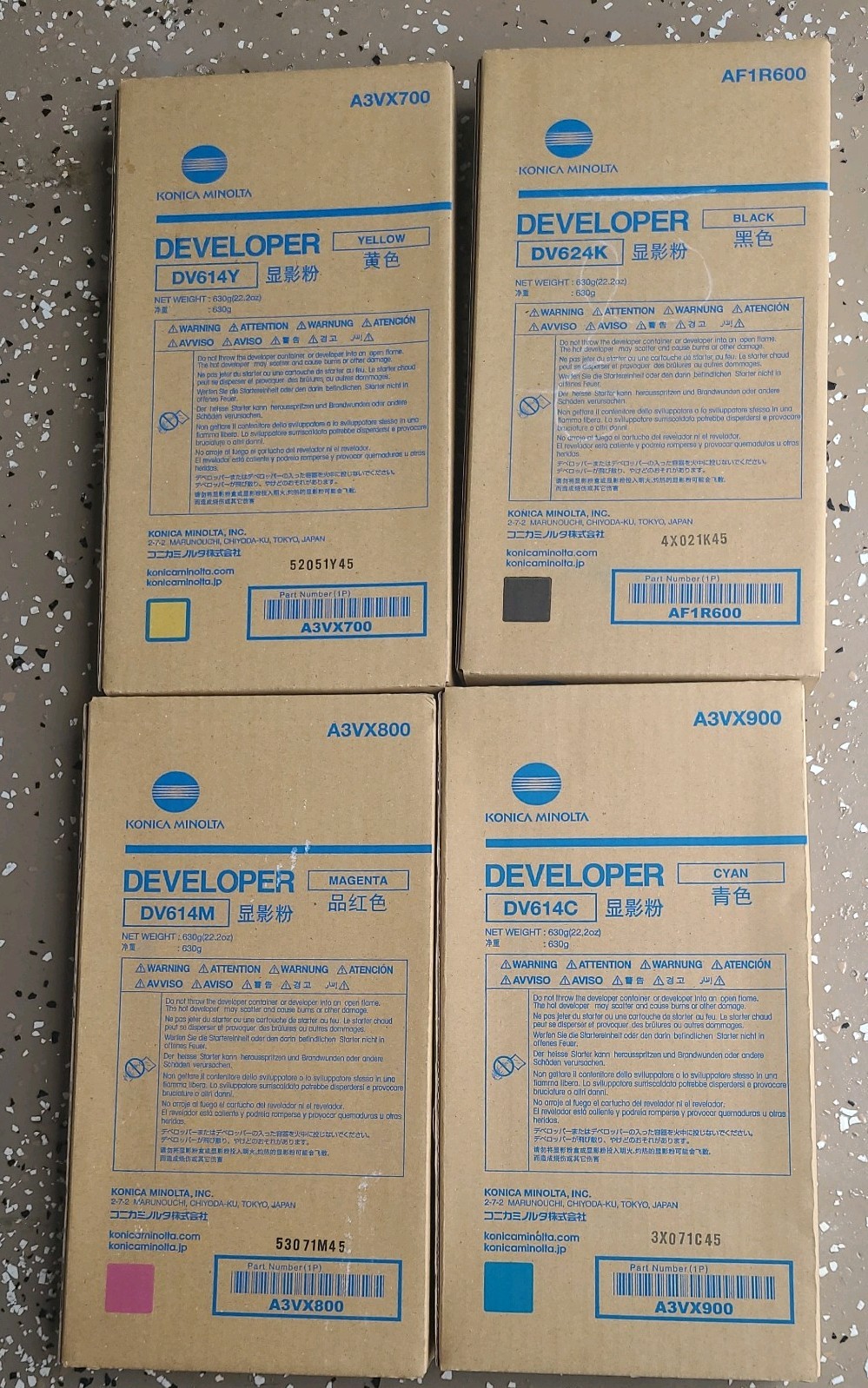 SET OF 4 DV614 / DV624 CMYK OEM Konica  Developer For C1070 c3070 C3080 SEALED