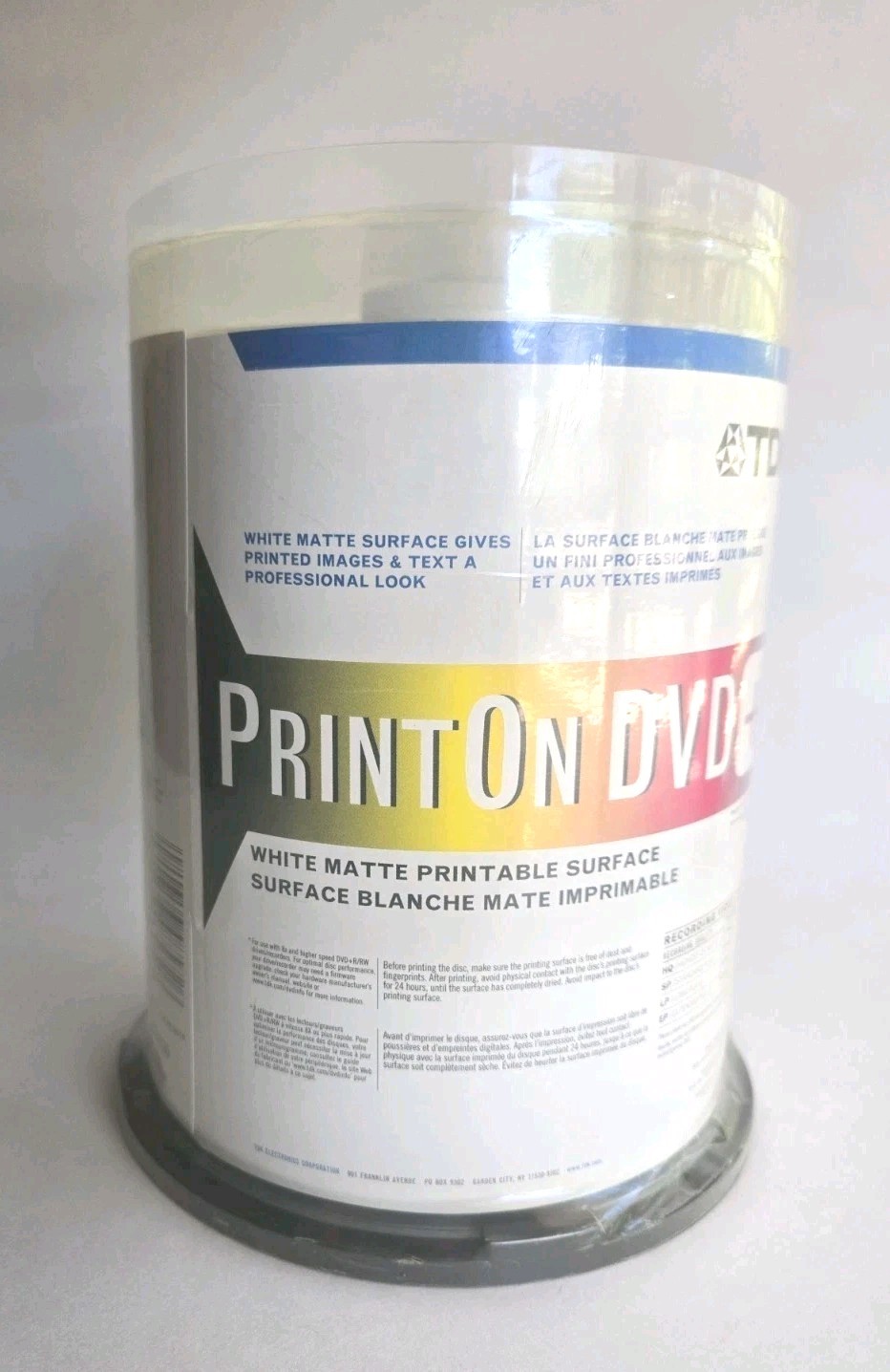 TDK DVD +R 100 Pack Disc PrintOn Printable Print On 2 Hours 4.7 GB Single Sided