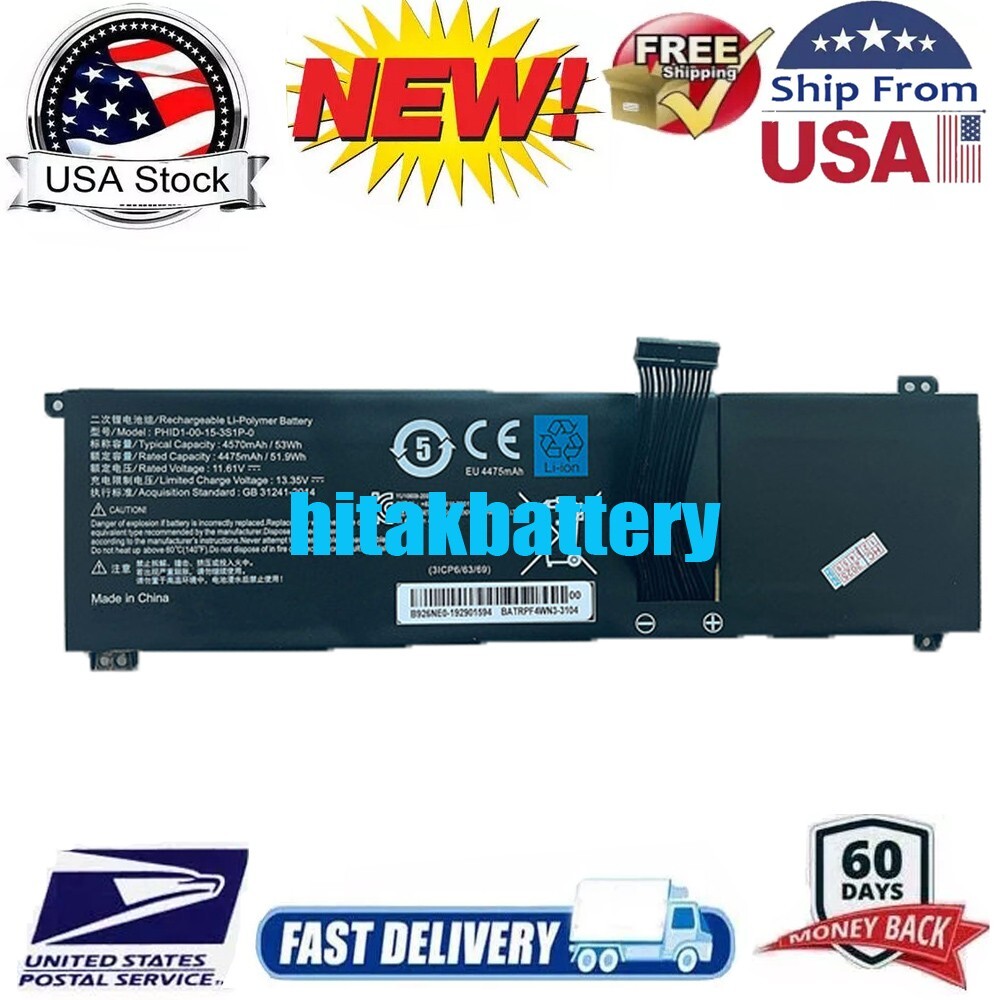 New PHID1-00-15-3S1P-0 Battery for Mechrevo F1 Adata XPG Xenia 14 Series 4570mAh