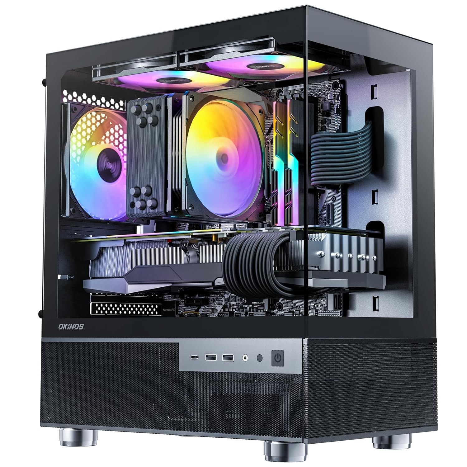 Okinos Aqua 3 Micro ATX Case Black MATX PC Case with 3x 120mm 3-Pin ARGB Fans