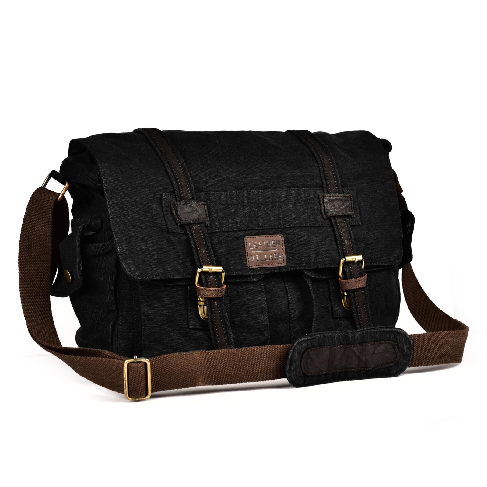 Vintage Canvas Messenger Bag – 16 Inch Handmade Laptop Shoulder Bag for Men &...