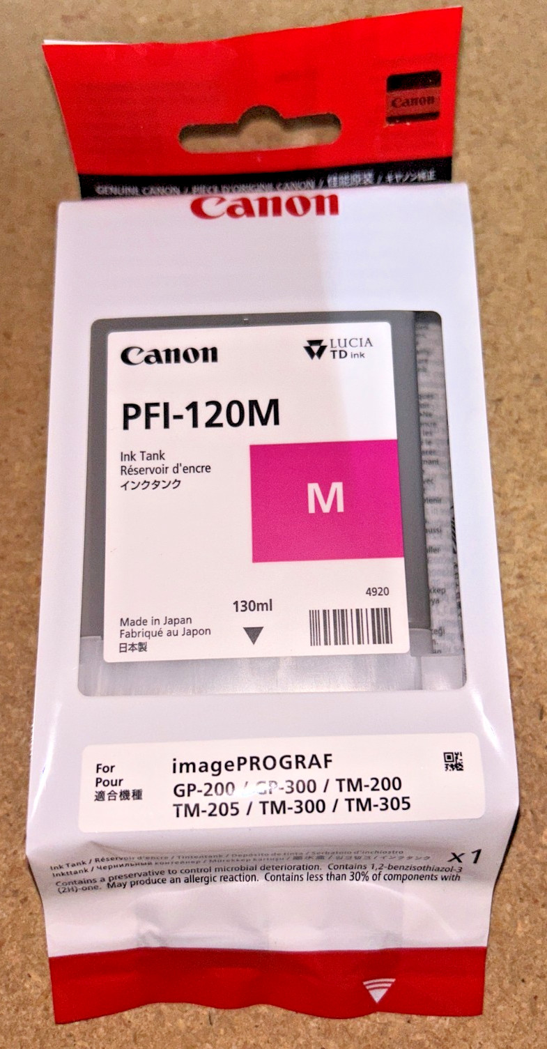 Genuine Canon 2887C001 / PFI-120M / PFI120M Magenta Ink for GP-200 (exp. 1/2028)