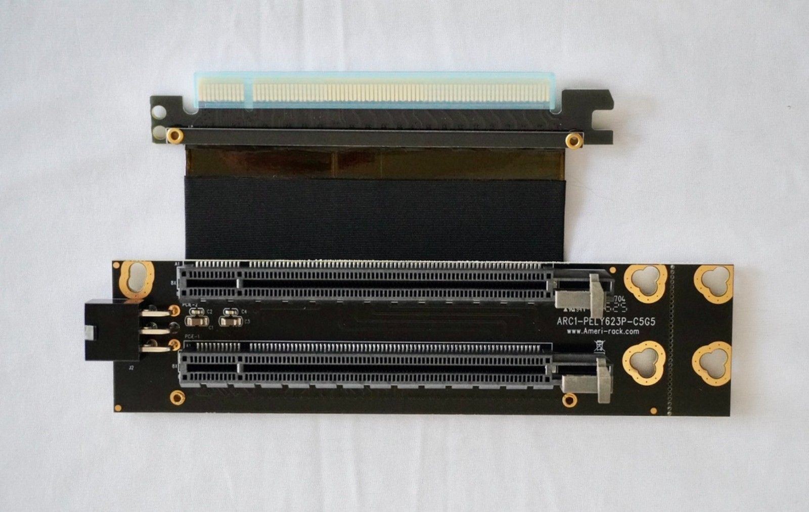 1U Dual PCI Express PCIE 4.0 Gen4 x16 Bifurcated Riser Card with Flex Cable