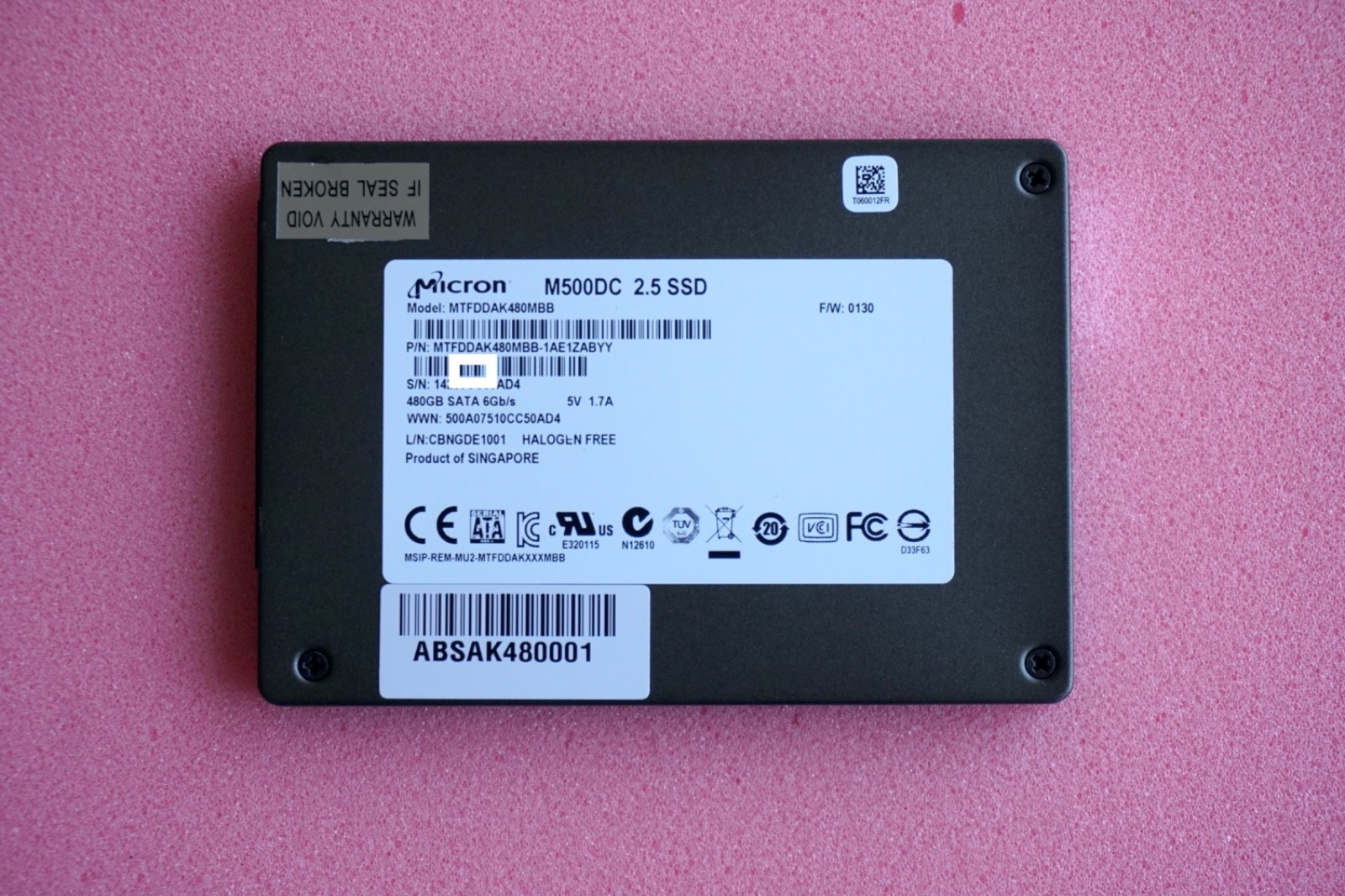 Micron M500DC MTFDDAK480MBB 2.5" 480GB 6Gbps SATA III Solid State Drive SSD (AD4