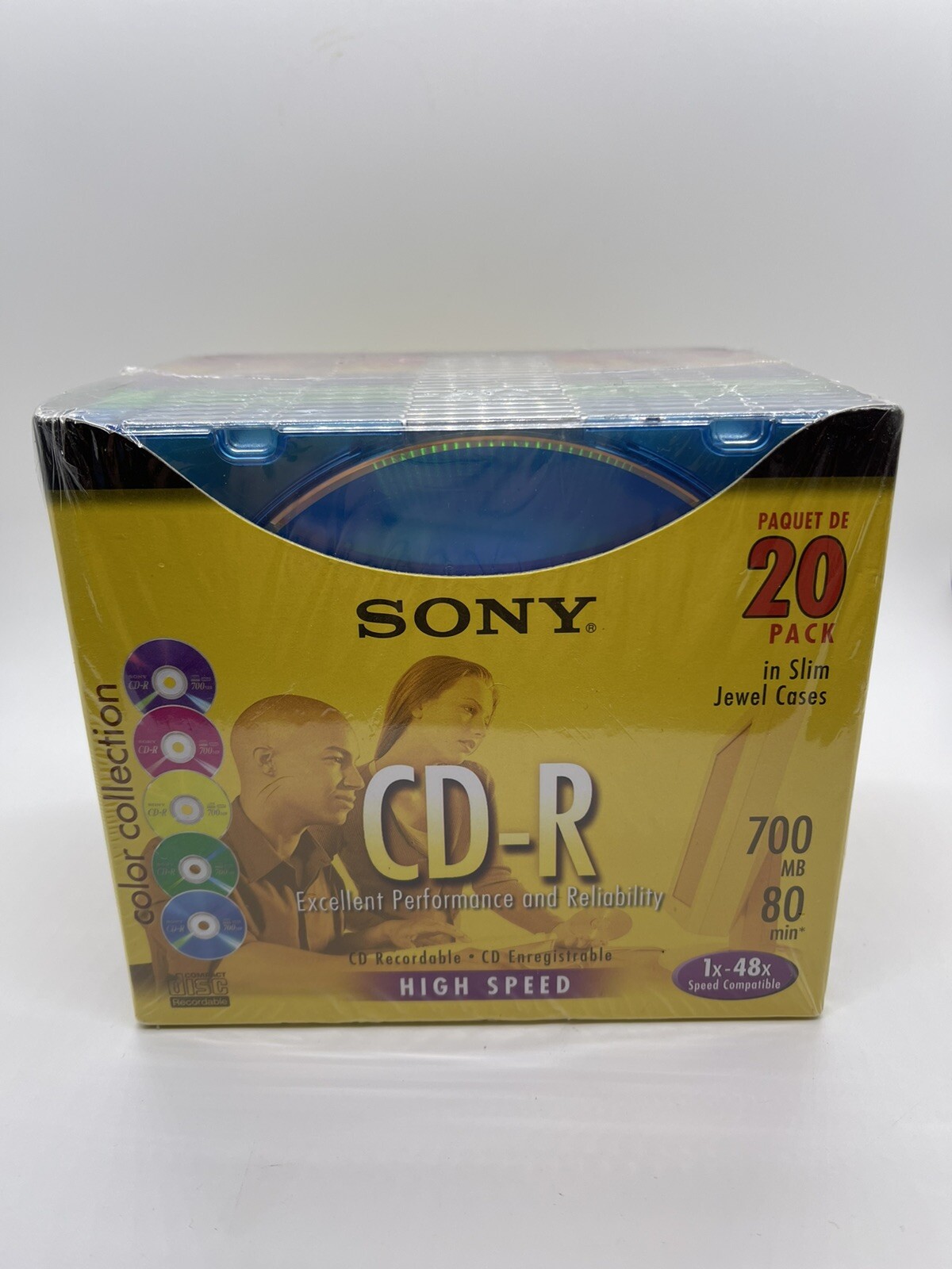 New Factory Sealed 20 Pack CD-R SONY. Slim Jewel Cases Color 700MB 80 Min