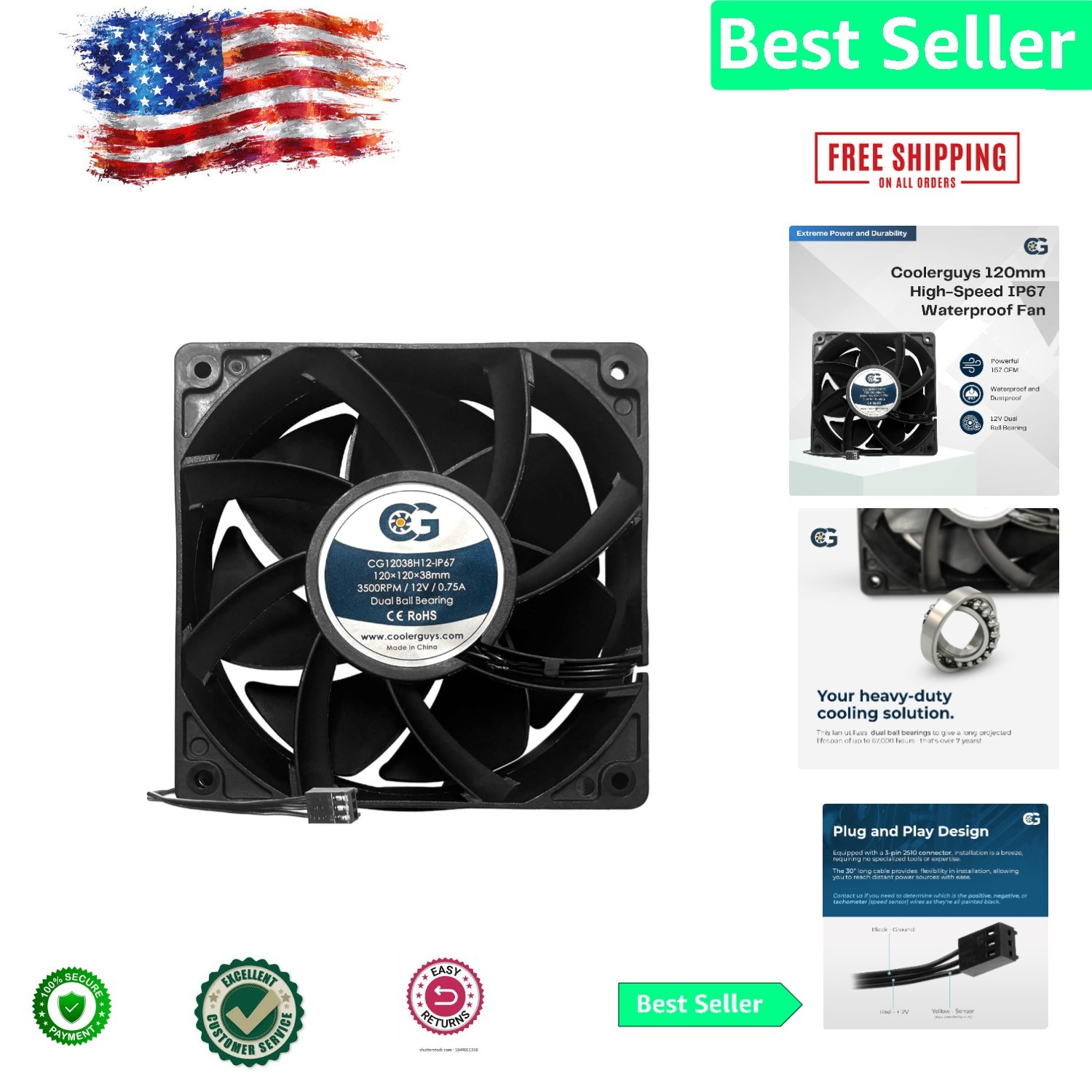 12V High-Speed Waterproof  Fan - Perfect for Boats & Outdoor Systems