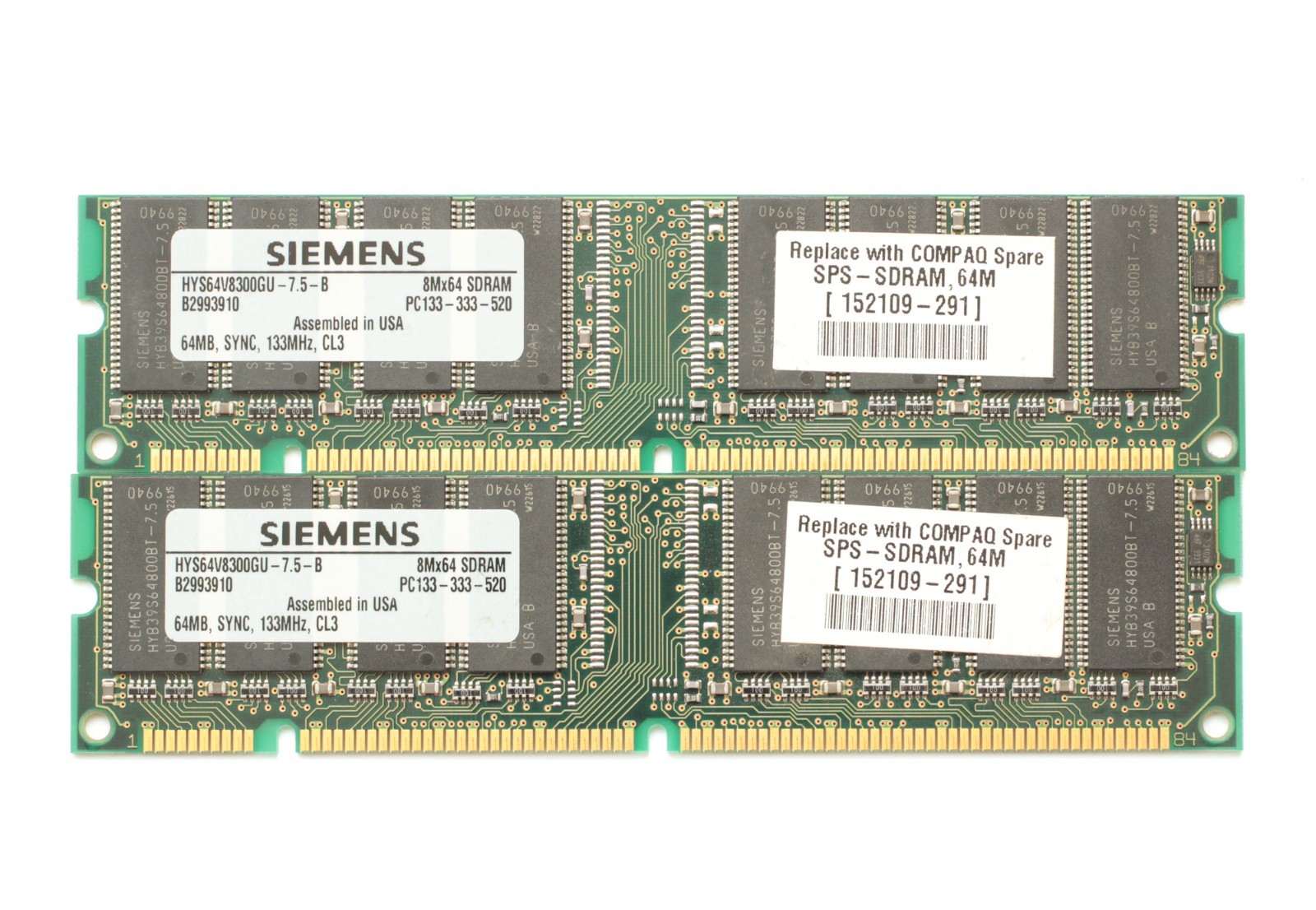 Lot of SIEMENS 2x64MB - SDRAM PC-133 memory - DIMM 168pin - 128MB - TESTED