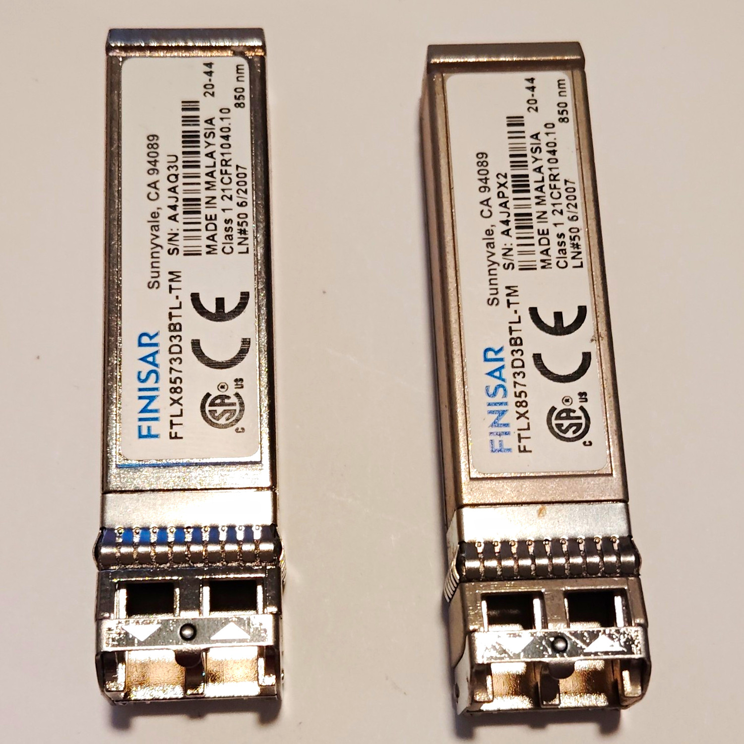 Finisar FTLX8573D3BTL-TM 10Gbps SFP+ 850nm LC Transceiver Module Lot of 2
