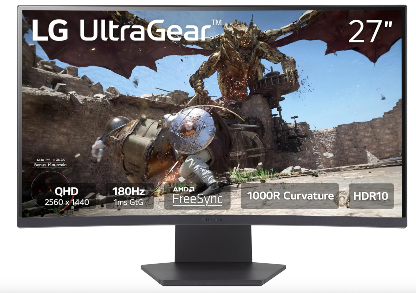 LG 27GS60QC-B Ultragear Curved Gaming Monitor 27-Inch QHD (2560x1440) 180Hz 1ms