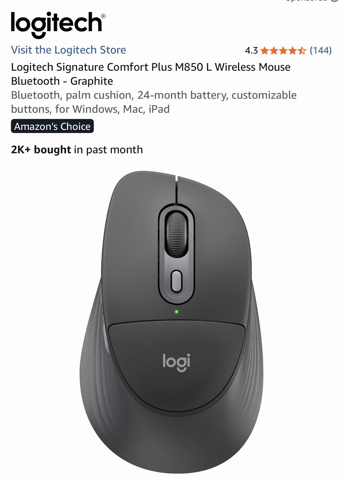 Signature Comfort Plus M850 L Wireless Mouse Bluetooth - Graphite