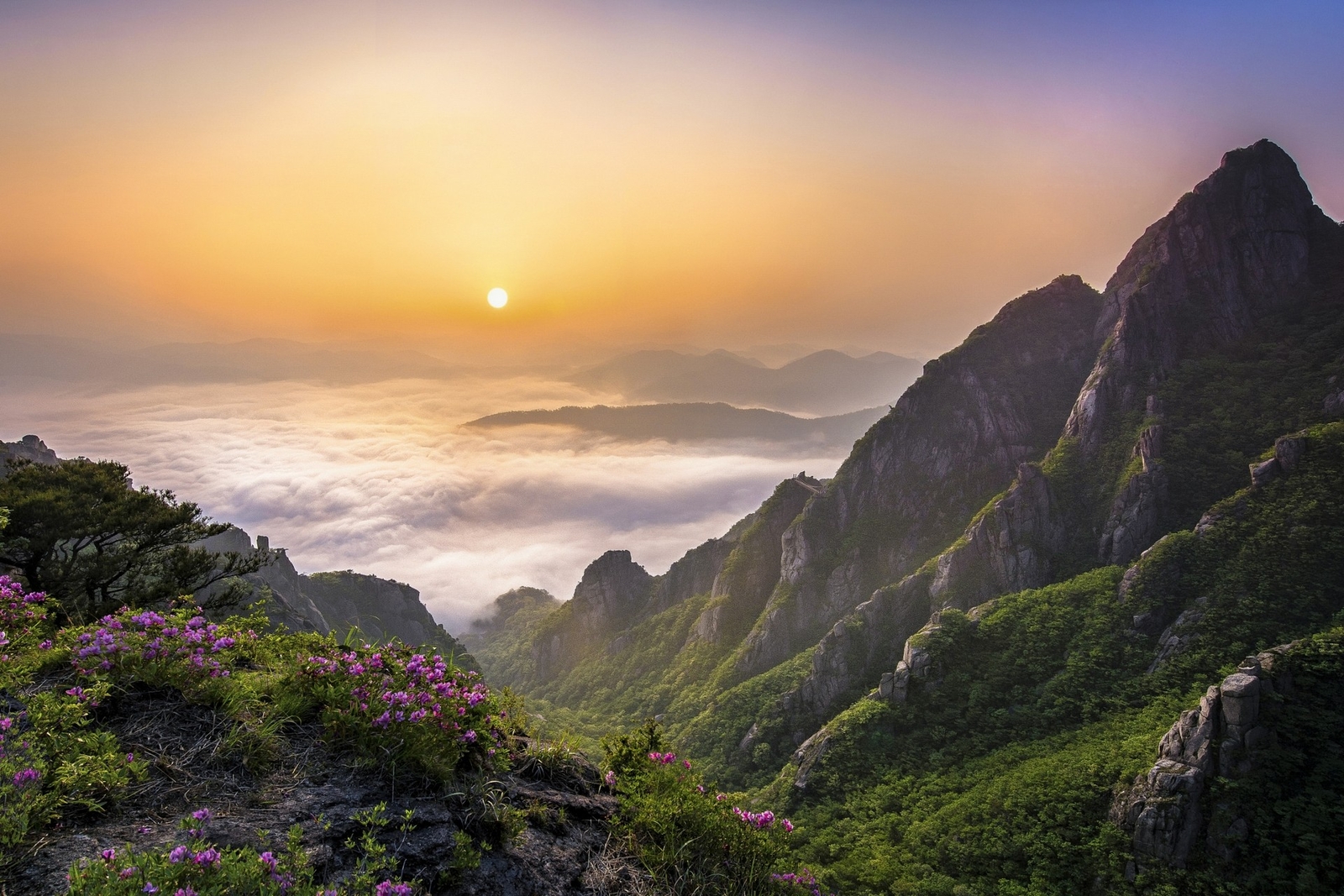 Landscape morning mountains clouds nature south korea Custom Gaming Mat Desk