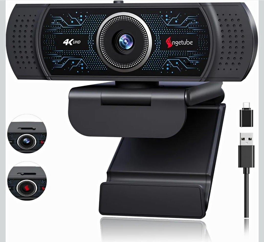 Angetube 922Max 4K 3840x2160 USB 2.0/USB-C Webcam Black 60 fps Privacy Cover