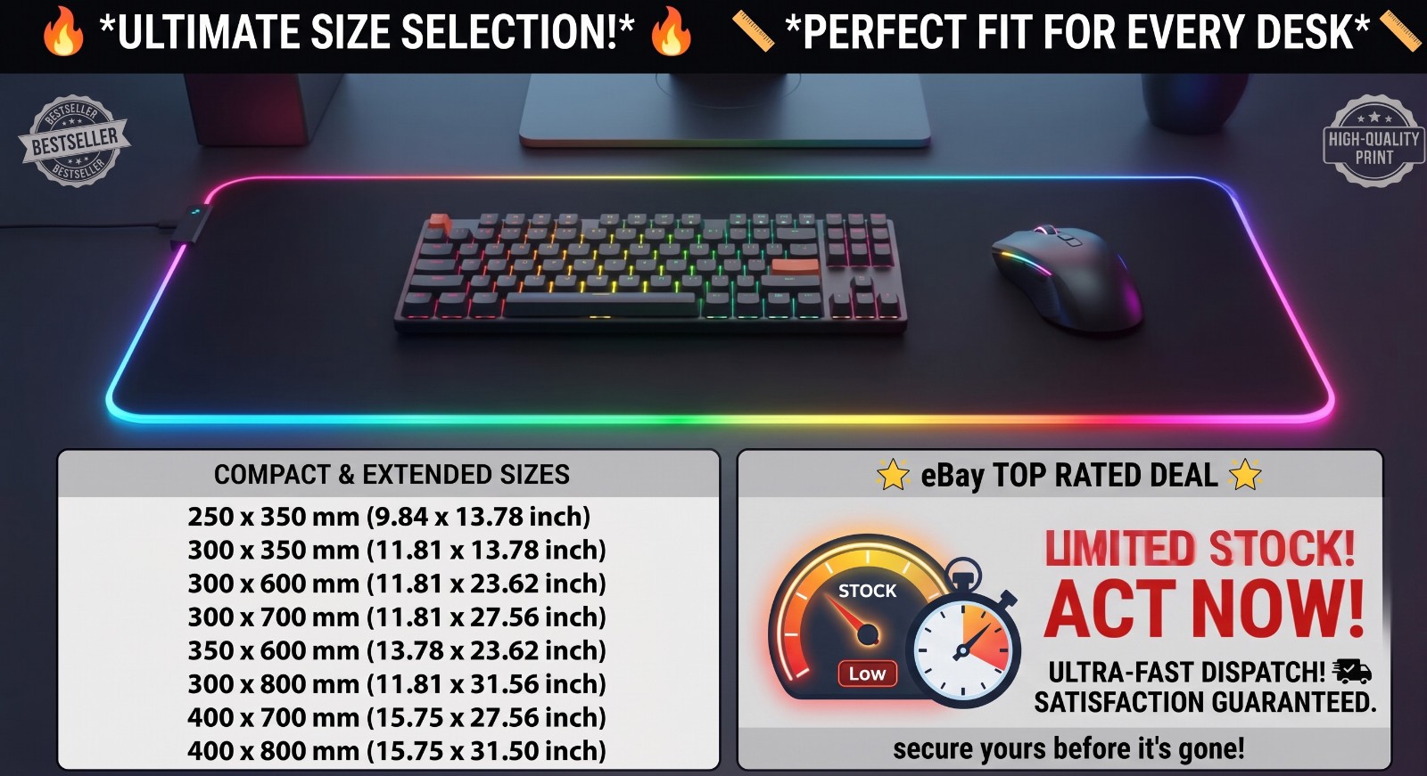 Custom Mouse Pad RGB Personalized Your Photo Logo Gaming Desk Mat XL Any Size