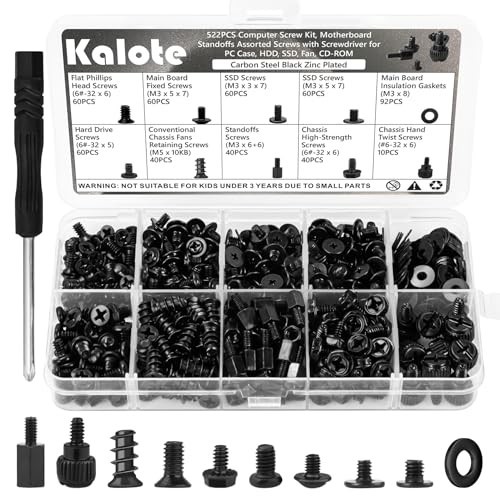 522Pc Computer Screw Kit M3 6-32 Motherboard Standoffs SSD HDD PC Case Screws