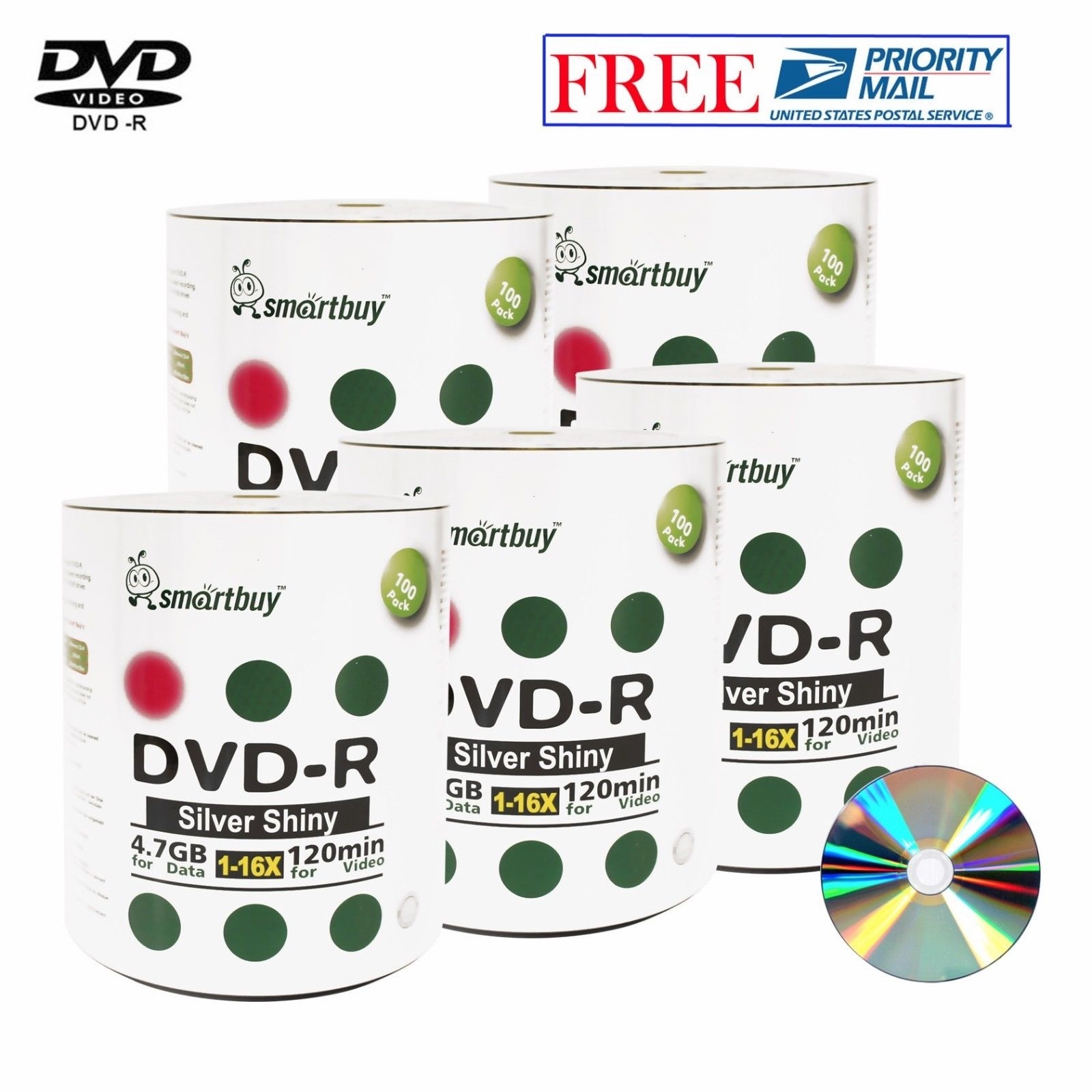500 Pack Smartbuy Blank DVD-R 16X 4.7GB 120M Shiny Silver Top Recordable Disc