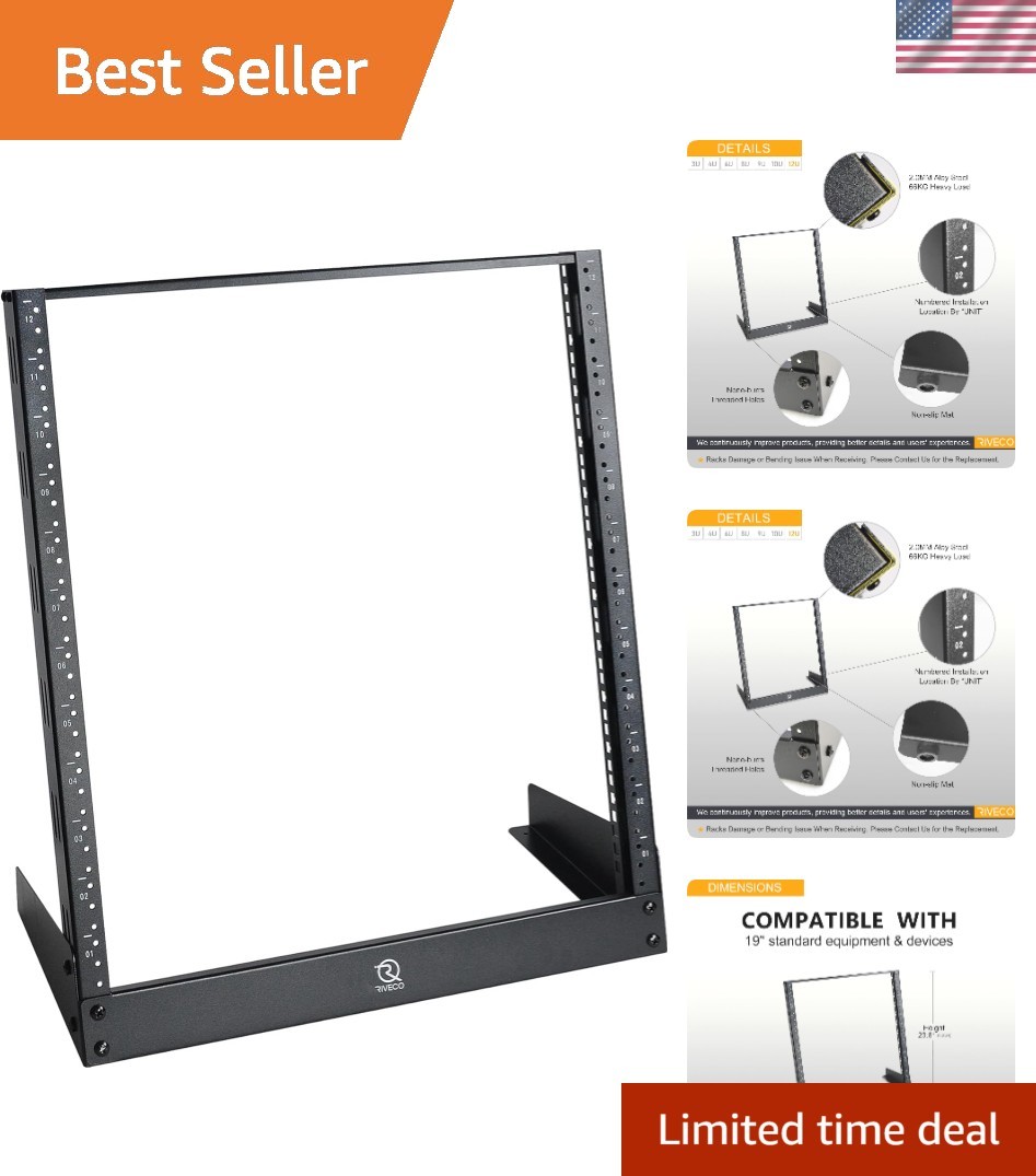 12U Desktop Rack for Audio & Network Devices 19 Inch 2 Post Open Frame Shelf ...
