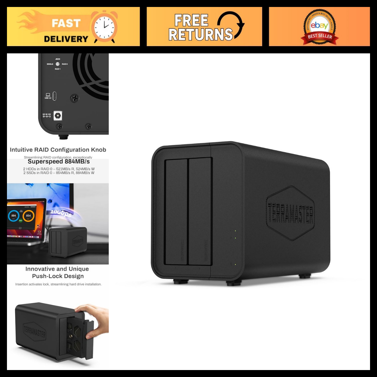 2-Bay USB RAID Enclosure, Diskless Storage Solution, External Hard Drive Dock