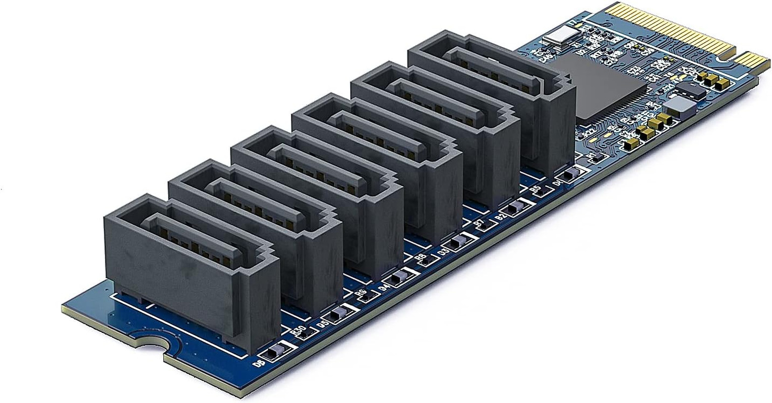 HFiber M.2 (M Key) to 6Xsata Adapter, SATA3.0, No-Riad, Asmedia ASM1166 Chip, f