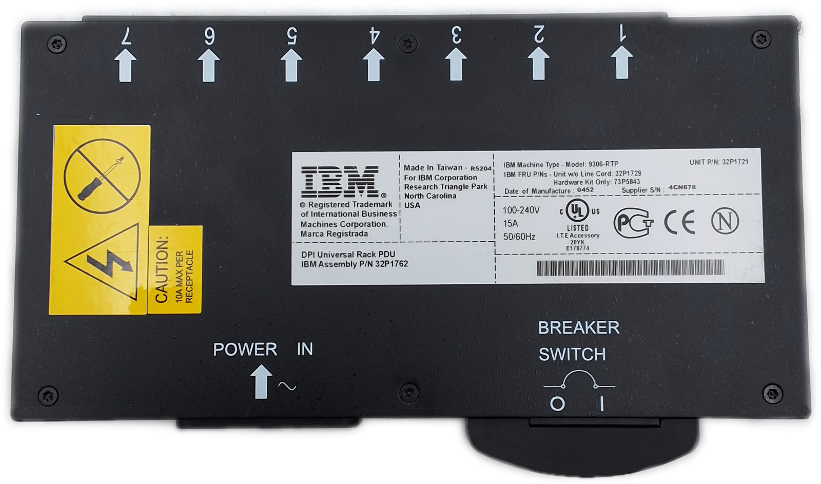 IBM 9306-RTP DPI Universal Rack PDU P/N 32P1761 