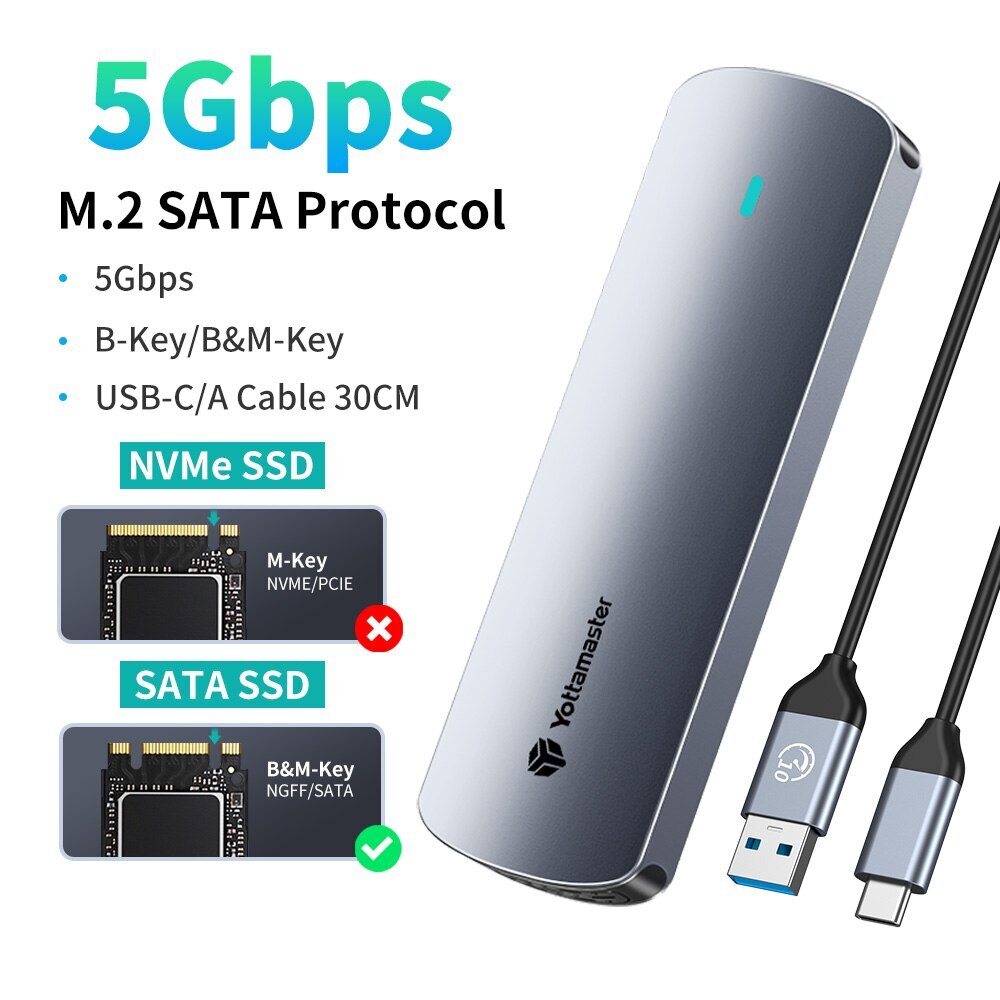 Yottamaster M.2 NVMe SATA SSD Enclosure USB 3.2 Gen 2 Adapter SSD Case 10 Gbps