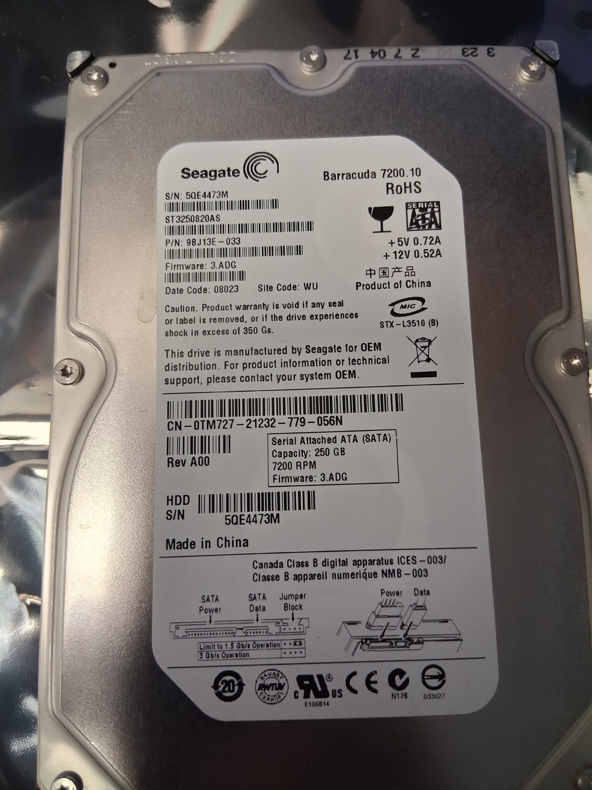 Seagate Barracuda 7200.10 250GB Internal 7200RPM 3.5" (ST3250820AS) HDD