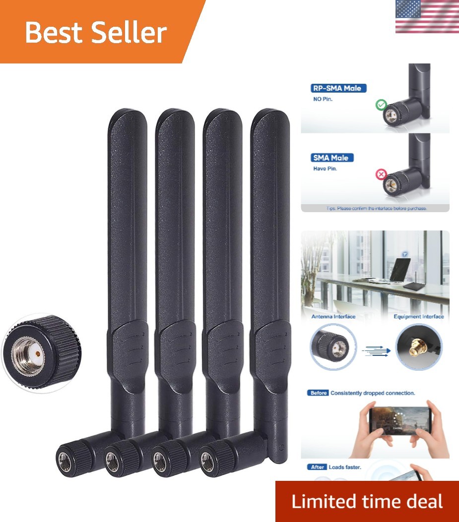 Omni-Directional 8dBi WiFi Antenna 4-Pack RP-SMA Male for Versatile Connectivity