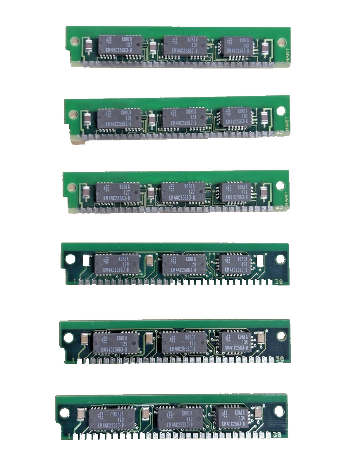 Lot of 6 Samsung 30-Pin SIMM Memory Modules KMM59256BN-8 Vintage DRAM Untested