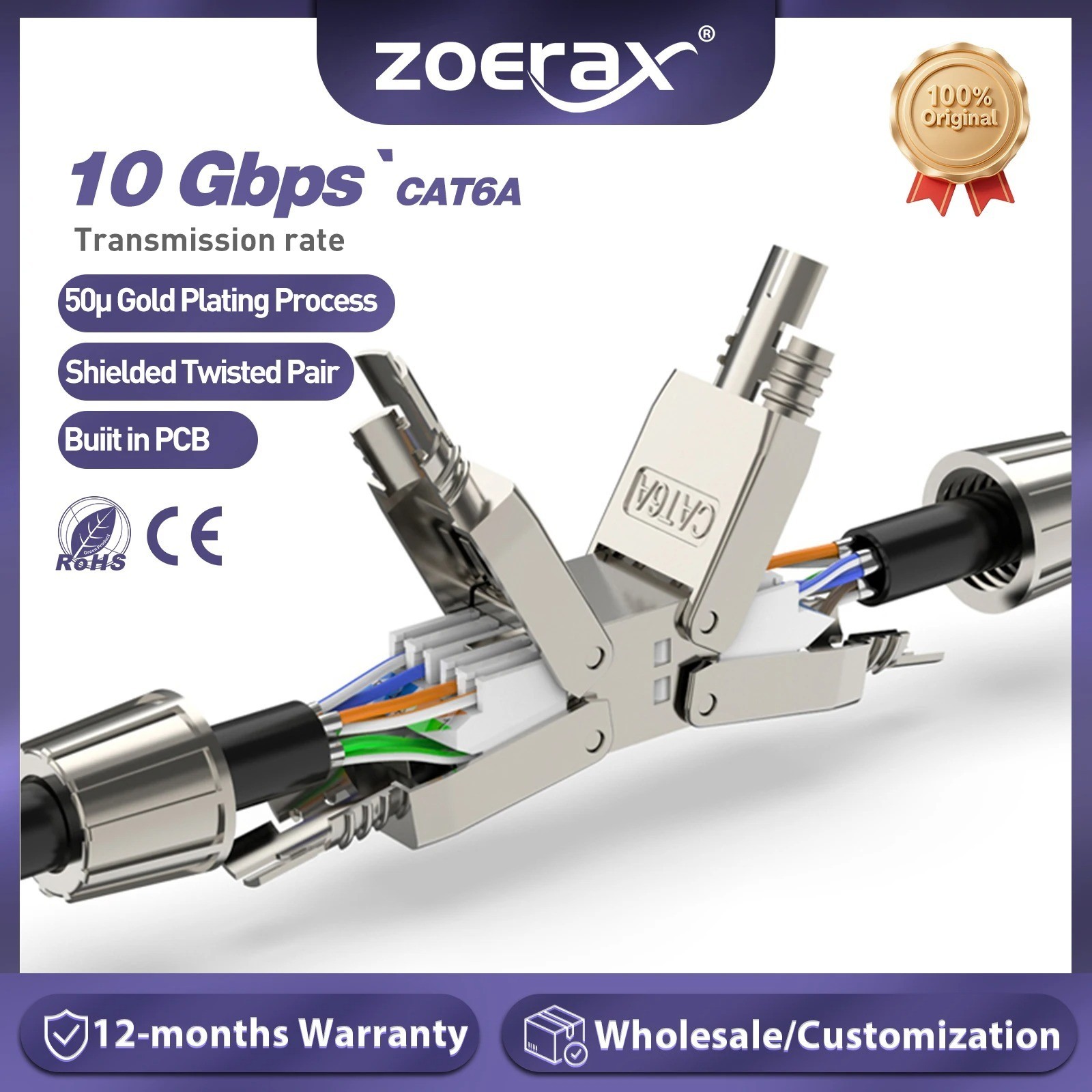 ZoeRax 2PCS Cat6A Cat7 Cable Extender Junction Adapter Connection Box