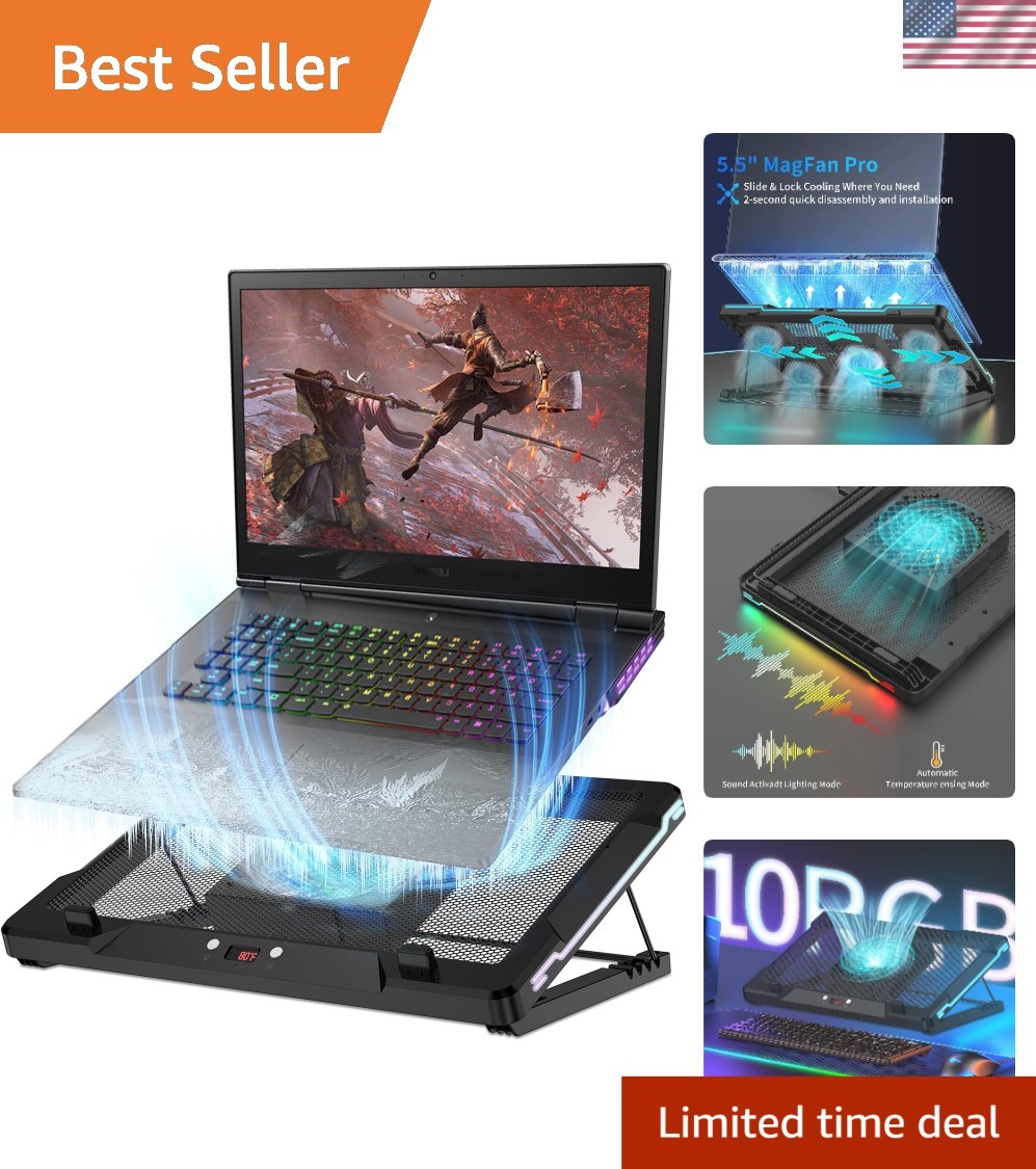 Ergonomic Laptop Cooler with Ultra Quiet Fan & RGB Lighting for 14-17.3" Laptops