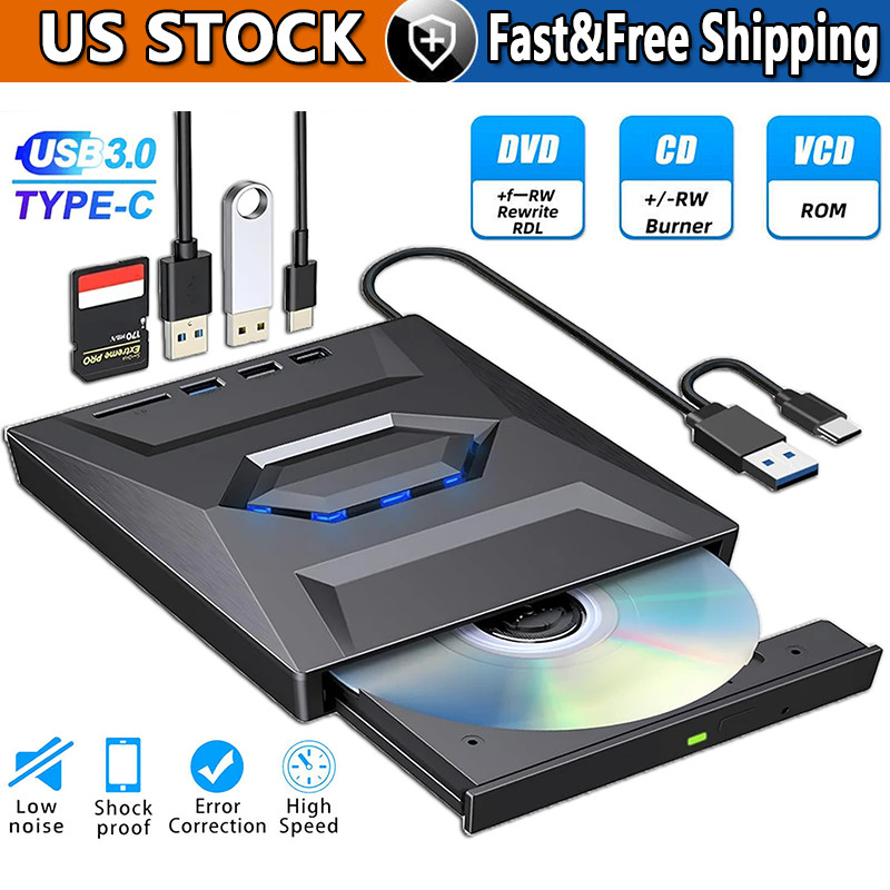 External CD DVD Drive USB 3.0 Writer Burner Player for PC Laptop Windows 11 10
