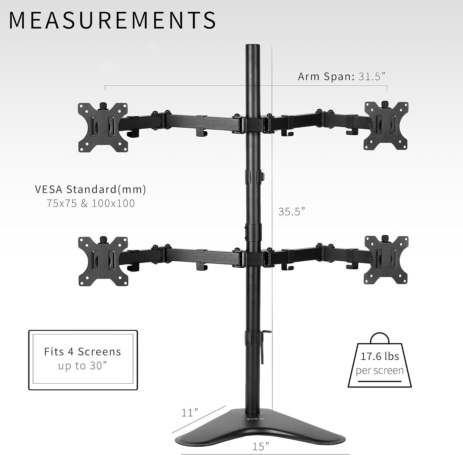 VIVO STAND-V004F Quad LCD Free Standing Adjustable Heavy Duty Desk Stand