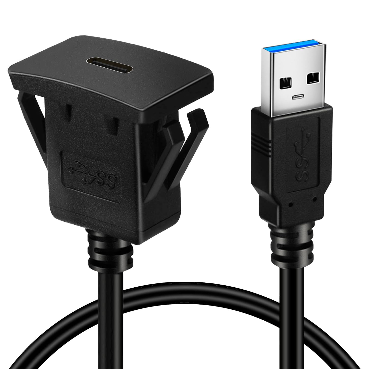 Square Single Port USB 3.0 Male to Type C 3.0 Female Car Flush Mount Cable USB
