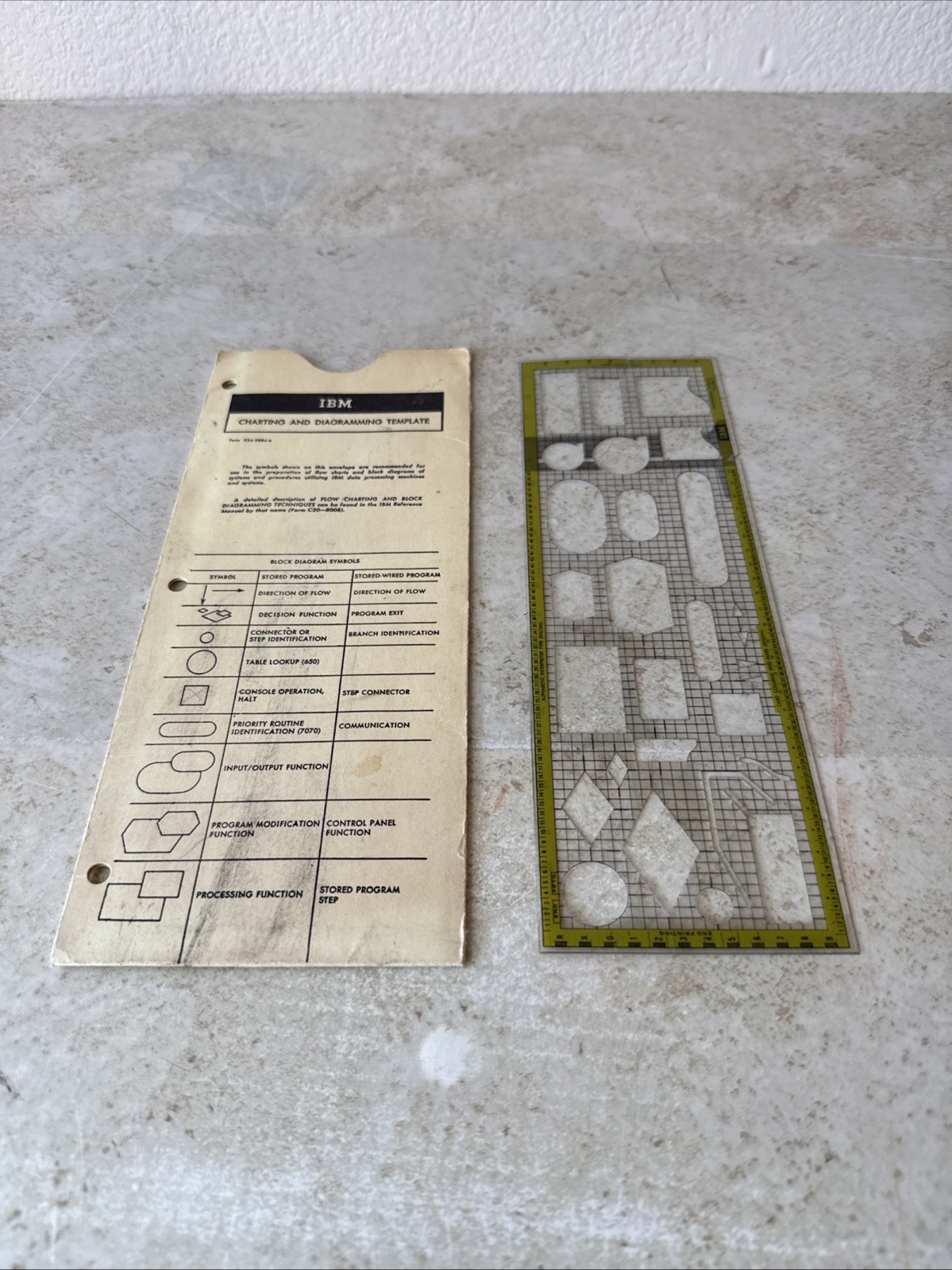 Vintage IBM Charting And Diagramming Template X24-5884-6 Yellow Trim With Sleeve