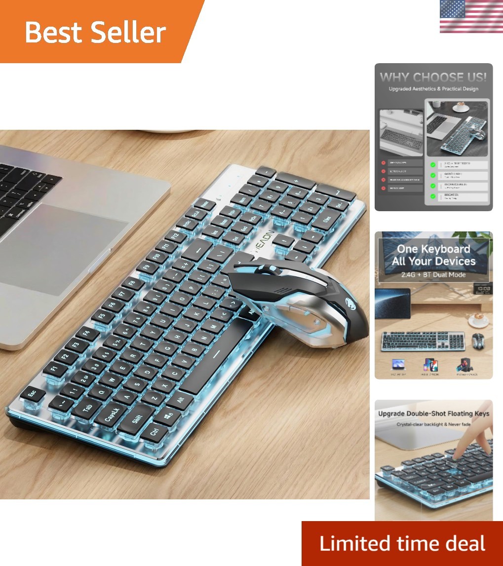 Rechargeable Full-Size Wireless Keyboard & Mouse Combo - Stylish & Silent, Black