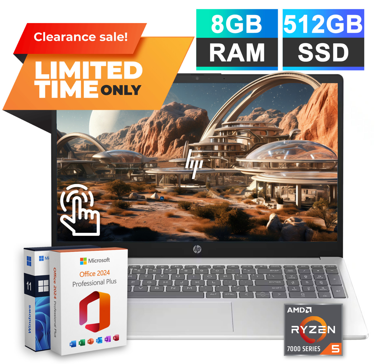 NEW 2026 HP 15.6" Touch Laptop Computer Ryzen 5 8GB RAM & 512GB SSD Office 2024