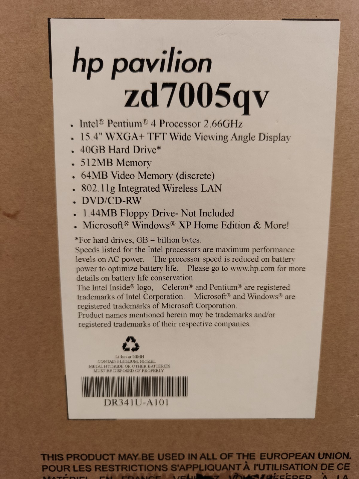 HP Pavilion zd7005qv Laptop 15.4” Intel Pentium 4 - BRAND NEW 2004 Vintage