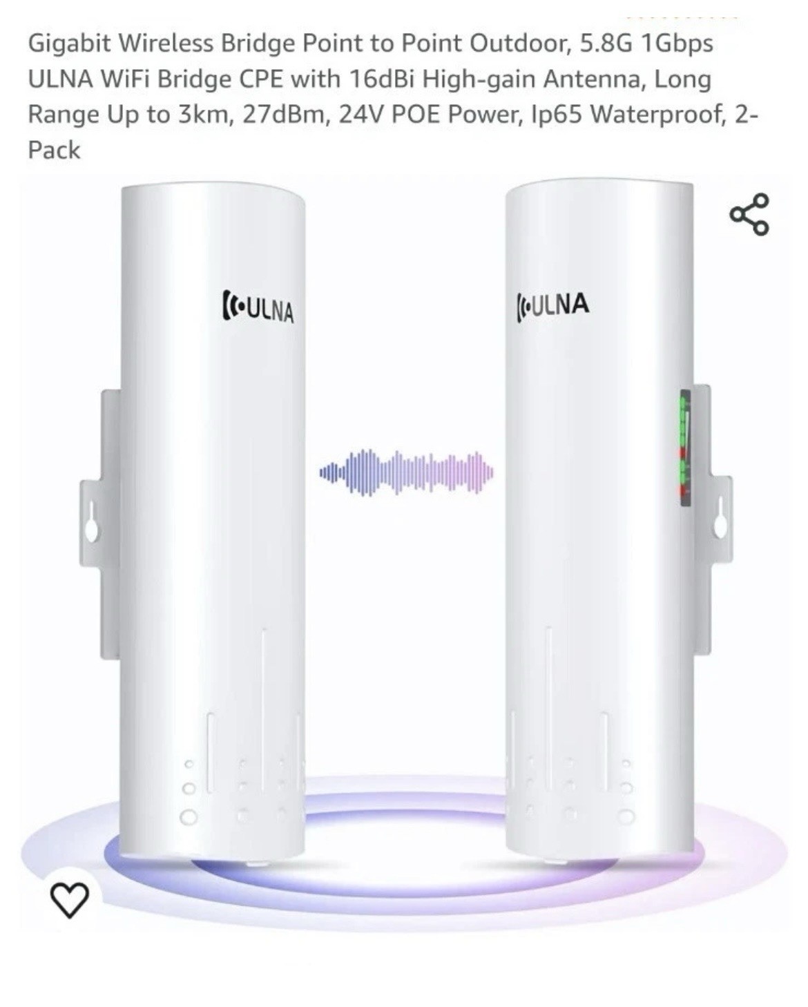 ULNA WiFi Bridge CPE with 16dBi High-gain Antenna, Long Range Up to 3km, 27dBm,