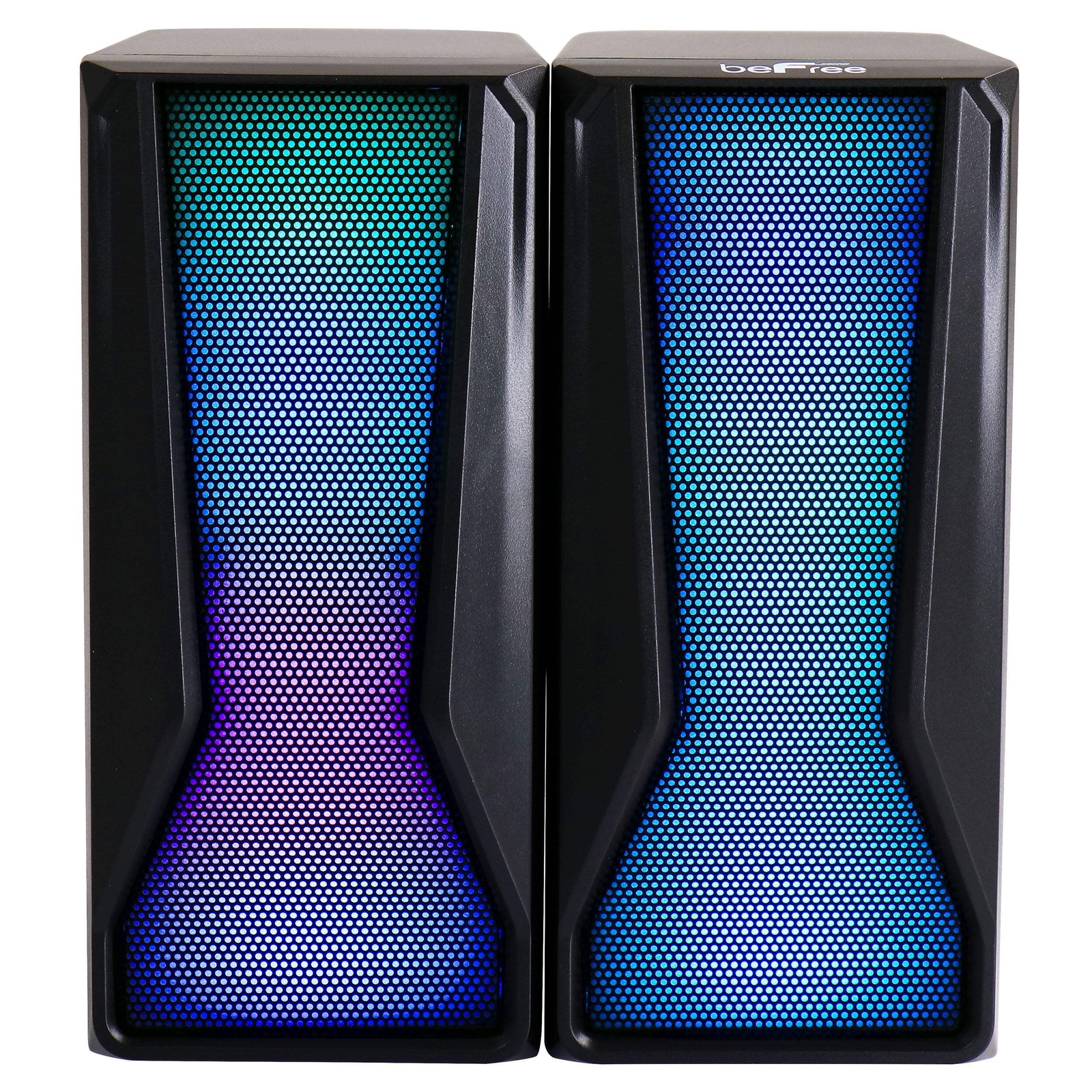beFree Color LED 2.0 Ch Computer Gaming Desk Speakers w Lights USB AUX