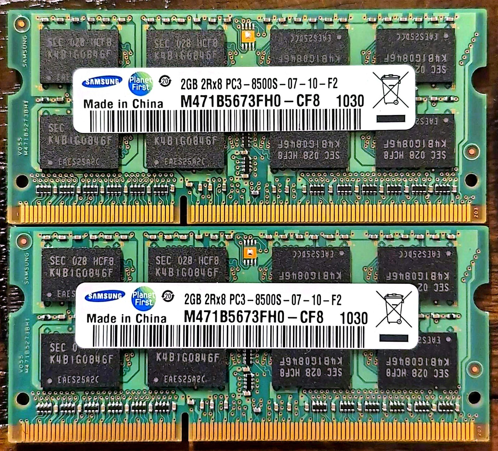 2x Samsung 2GB PC3-8500S DDR3 Laptop RAM M471B5673FHO-CF8 4GB Total