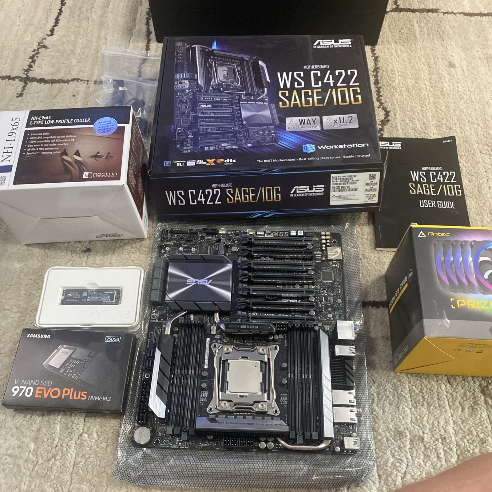 ASUS WS C422 SAGE 10/G Motherboard bundle, CPU, 250GB SSD, be quiet PS, RGB Fan