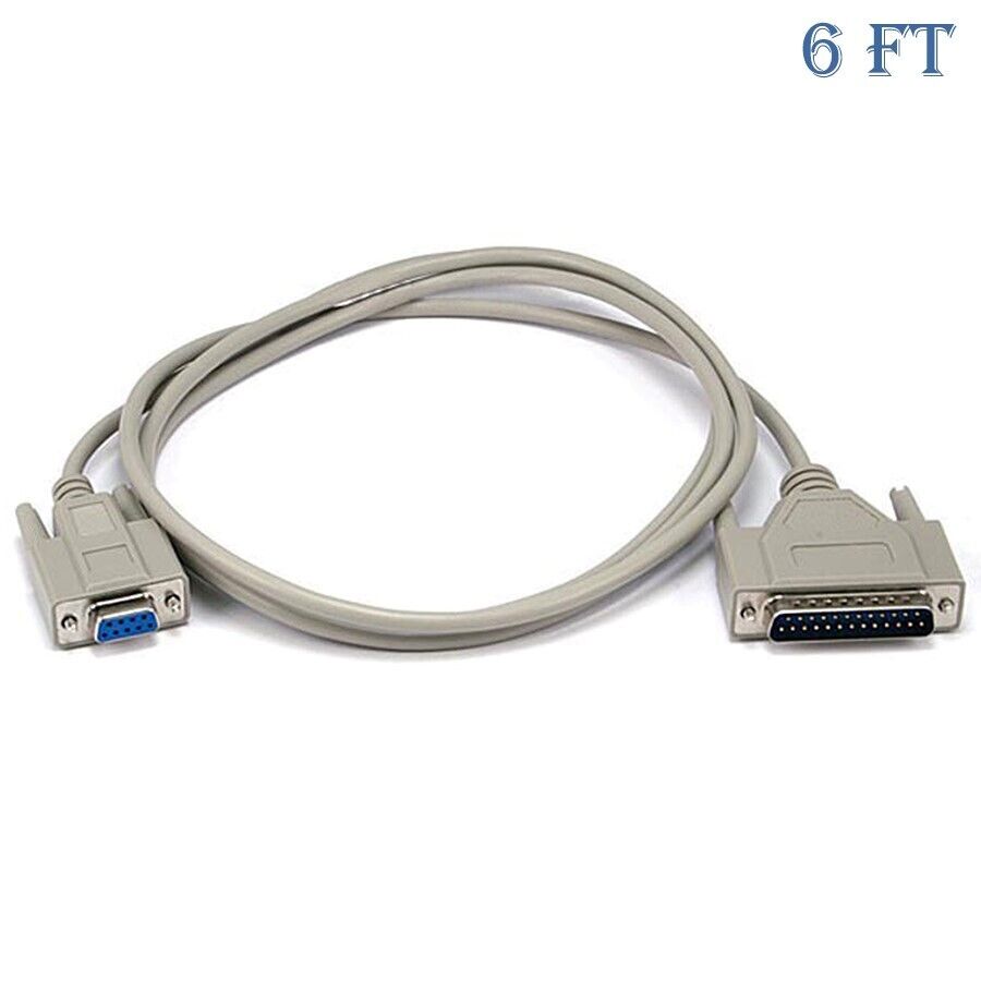 6ft Serial RS-232 9 Pin Female to 25 Pin Male DB9 to DB25 Printer Cable AT Modem