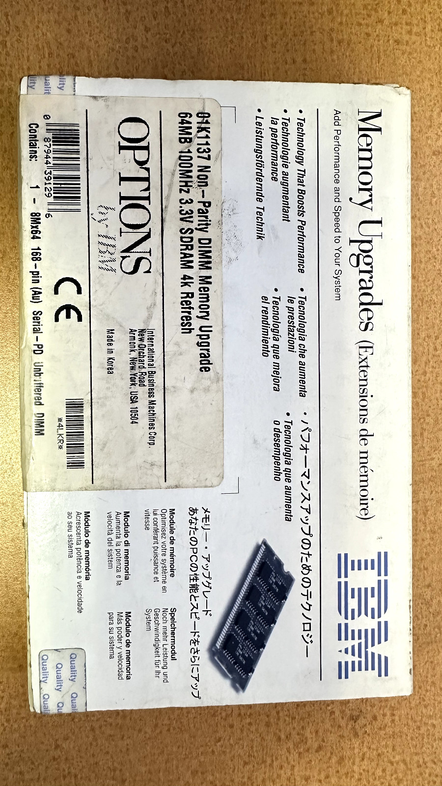 IBM 01K1137 Non-Parity DIMM 64MB 100MHz 3.3V S DRAM 4k Refresh NEW SEALED