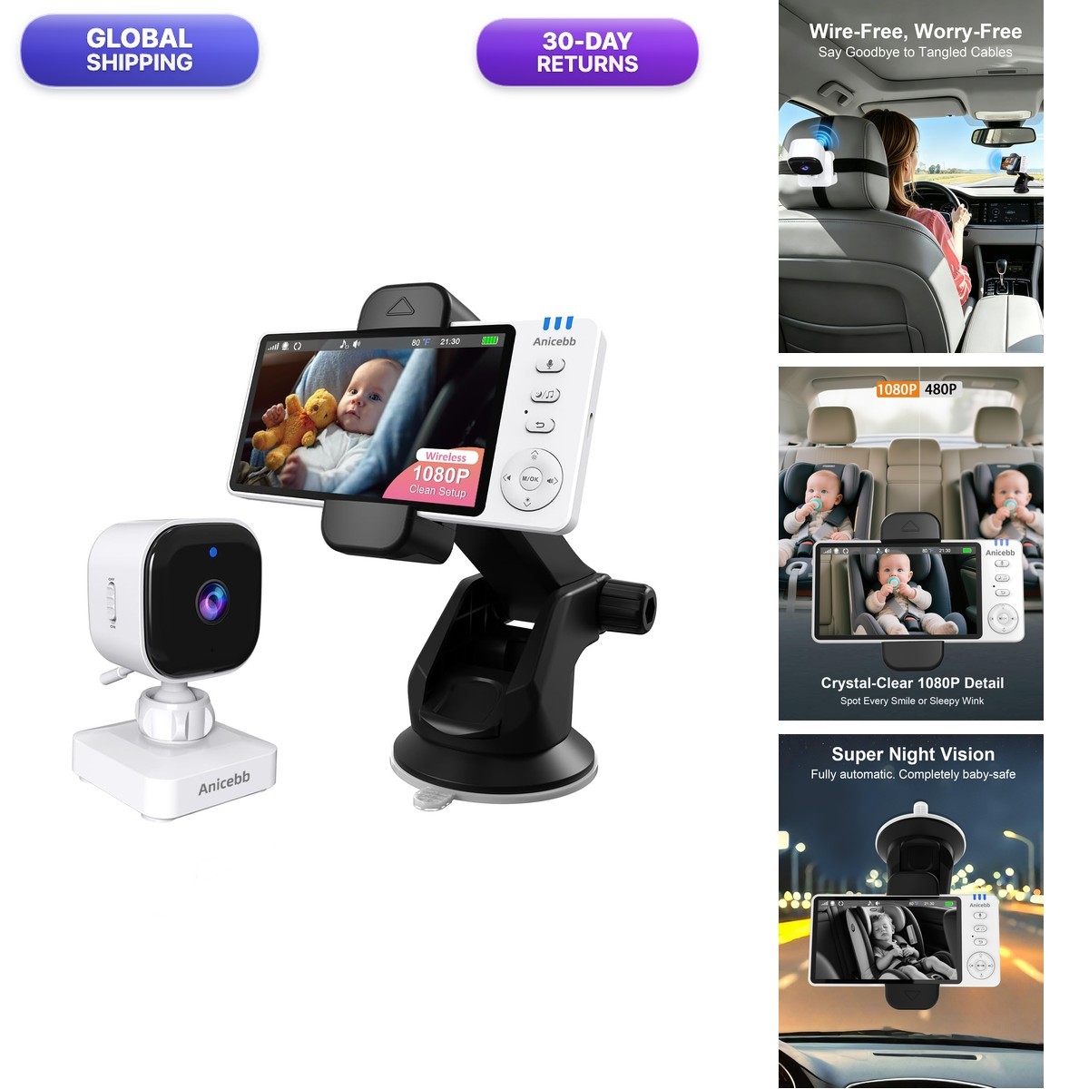 Anicebb ABM950S Wireless Baby Car Camera 1080P Night Vision 8 Lullabies 3