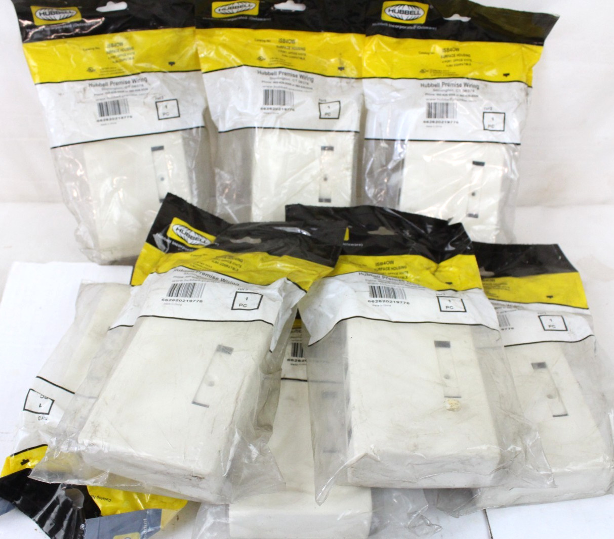 8 New ISB4OW Hubbell Housing Surface Mount 4-Port - Office White Premise Wiring