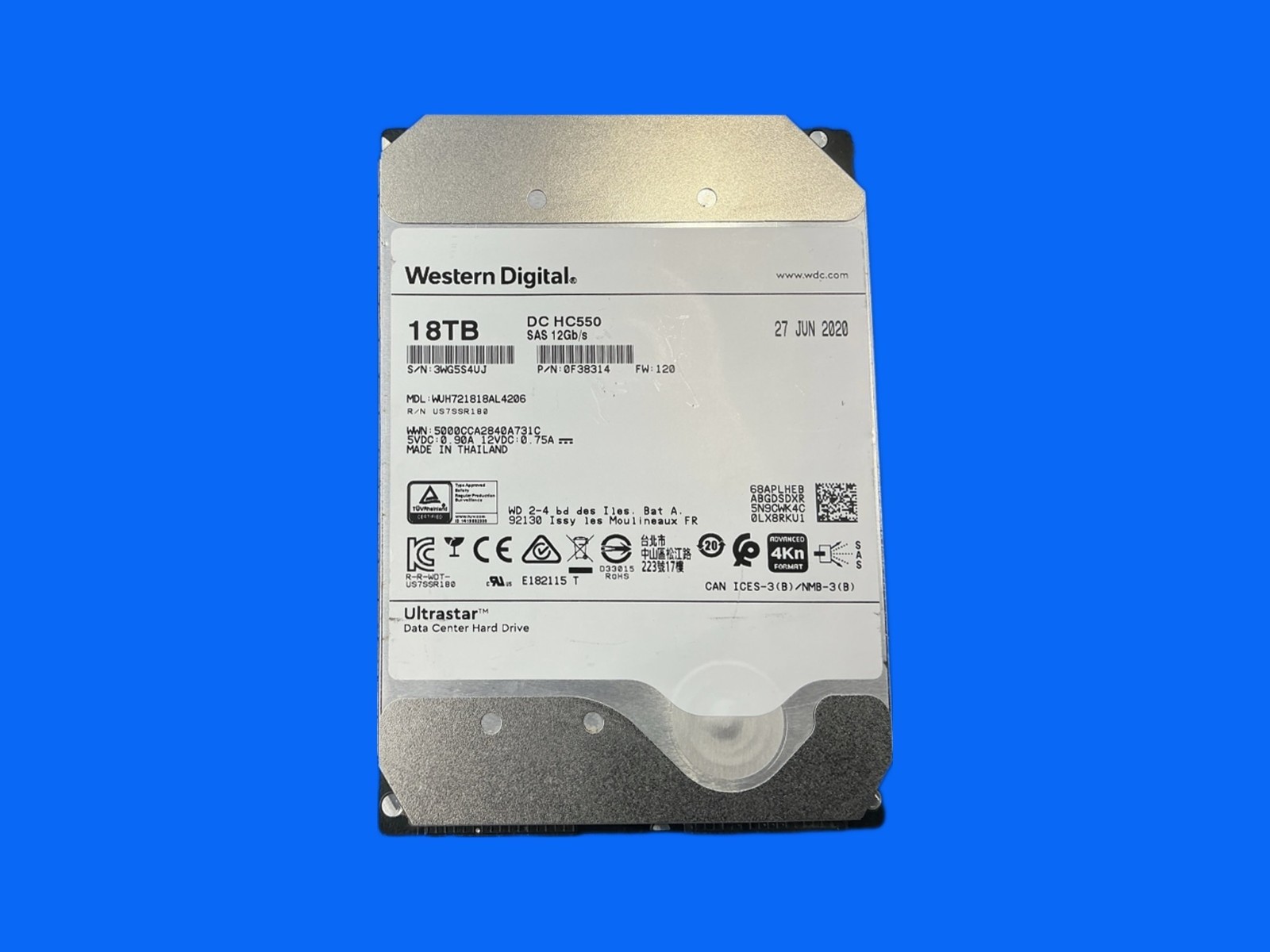 WD Ultrastar DC HC550 WUH721818AL4206 18TB SAS 12G 4Kn 7200RPM HDD 0F38314
