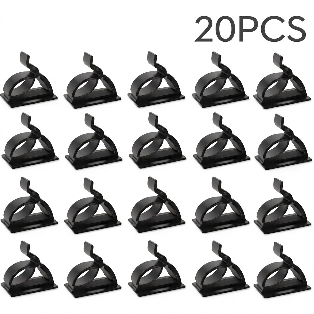 20 Pack Adjustable Cable Clips – Self-Adhesive Desk Wire & USB Cord Organizer