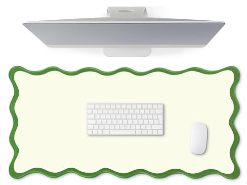 Scalloped Desk Mat Large Scalloped Piping Cute Desk Mat 31.5" x 15.8" Green