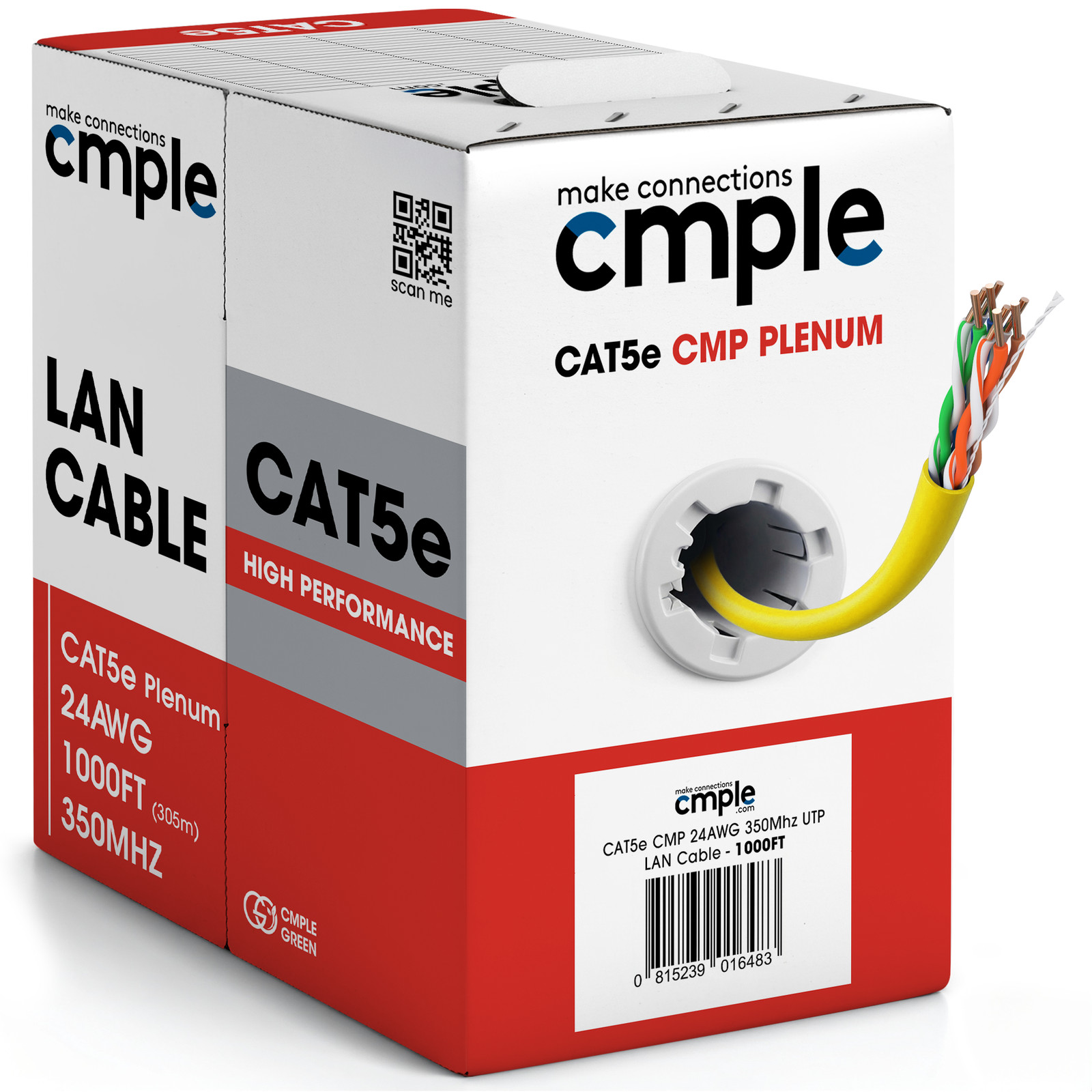 1000ft Cat5e Plenum Ethernet Cable CMP Solid 24AWG UTP Easy Pull Network LAN