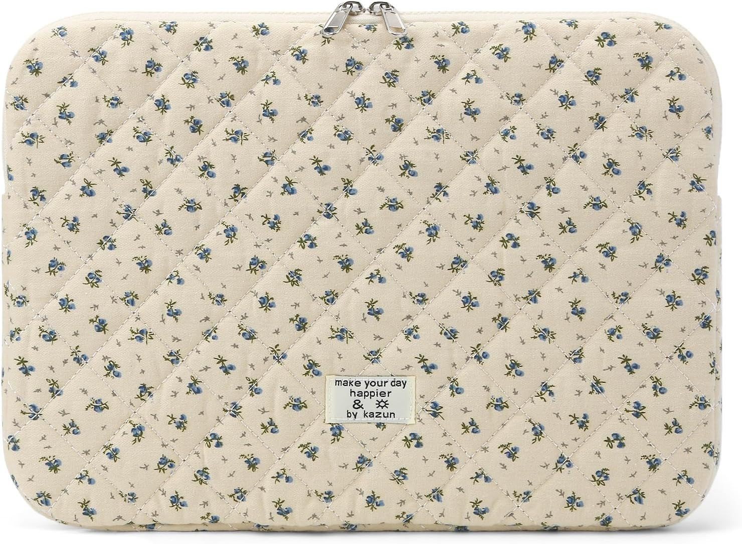 Quilted Floral Laptop Sleeve 13 Inch - Cute Padded Protective Case for Laptops