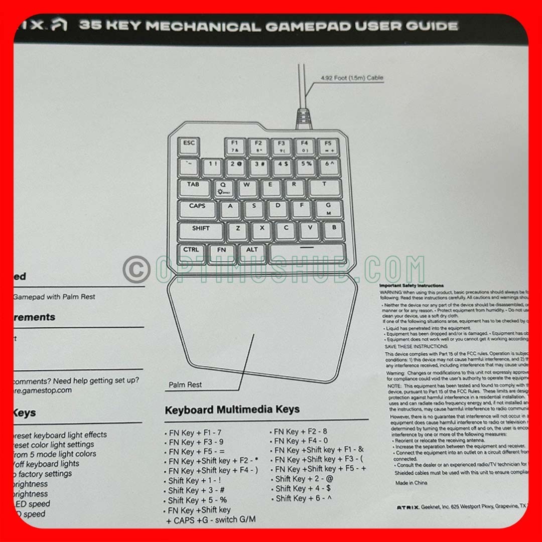 35-Key Atrix Mechanical Gaming Keypad BLACK Tactile Switches Wired USB Palm Rest